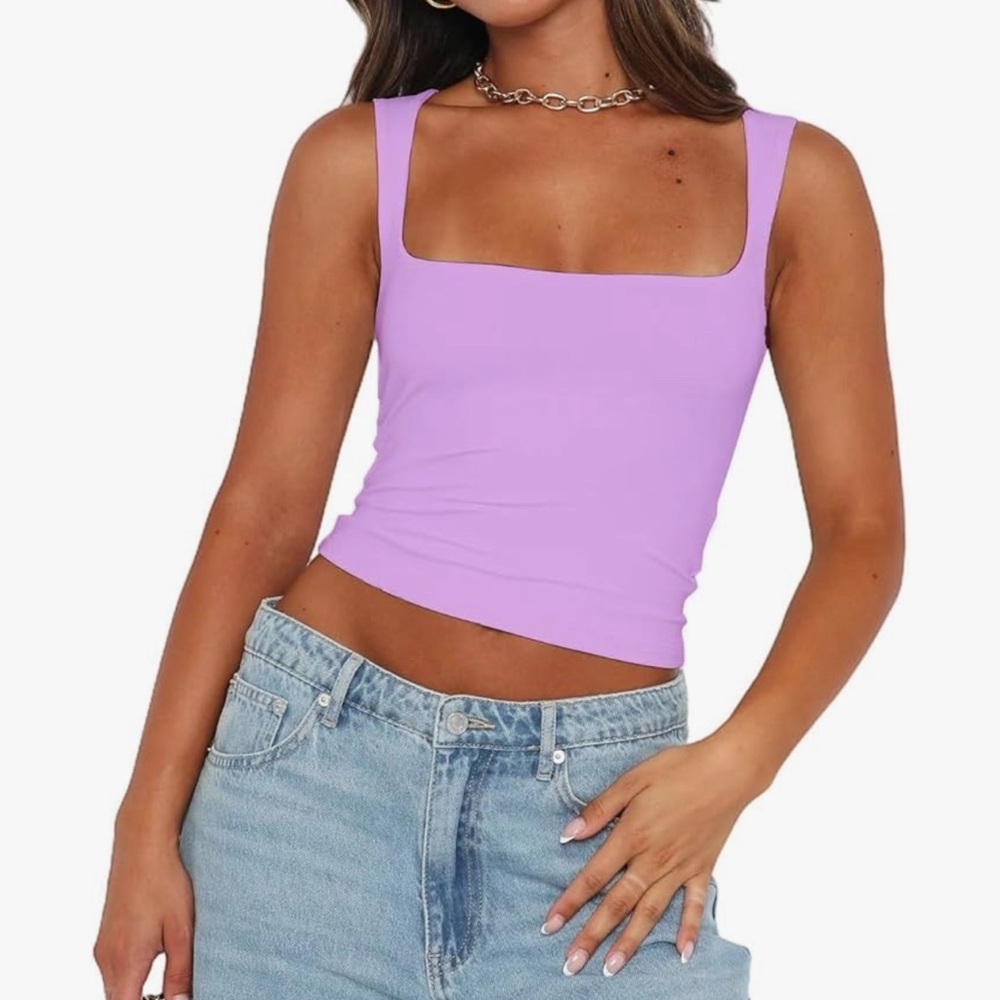 Sexy Crop Top Summer Square Neck Sleeveless Double Layer Going Out Tank Tops